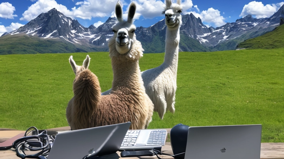 Llama working on a laptop Llama working on a laptop.